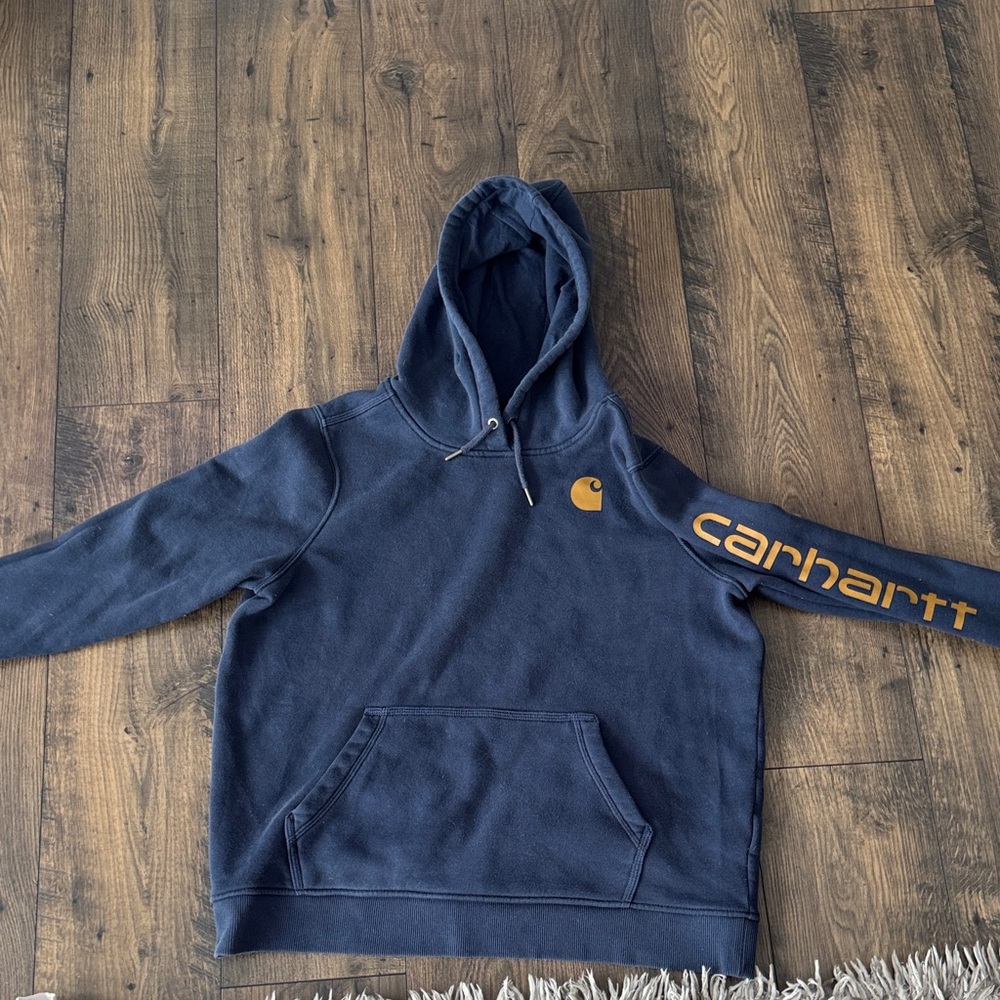 Carhartt Men’s Navy Crewneck Hoodie with Gold Logo